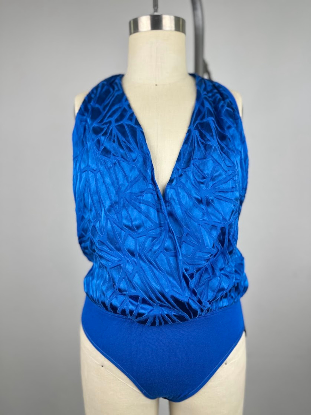 Bebe Royal Blue Crushed Satin Halter Bodysuit XXS